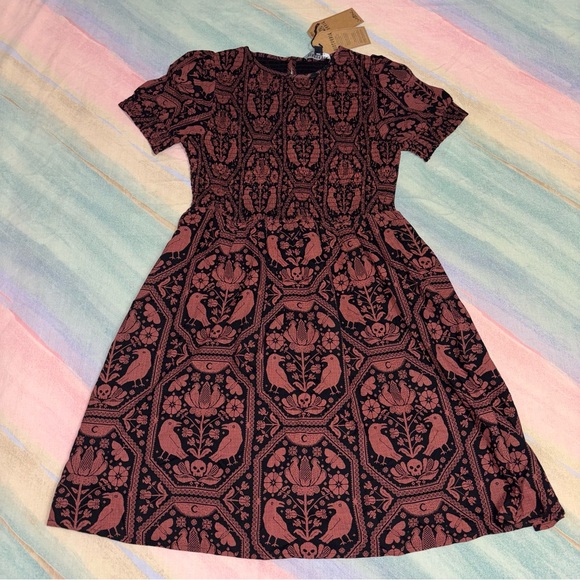 NWT Disturbia Annabel Inverted Raven Print Shirred Mini Dress size 6 - Picture 6 of 10